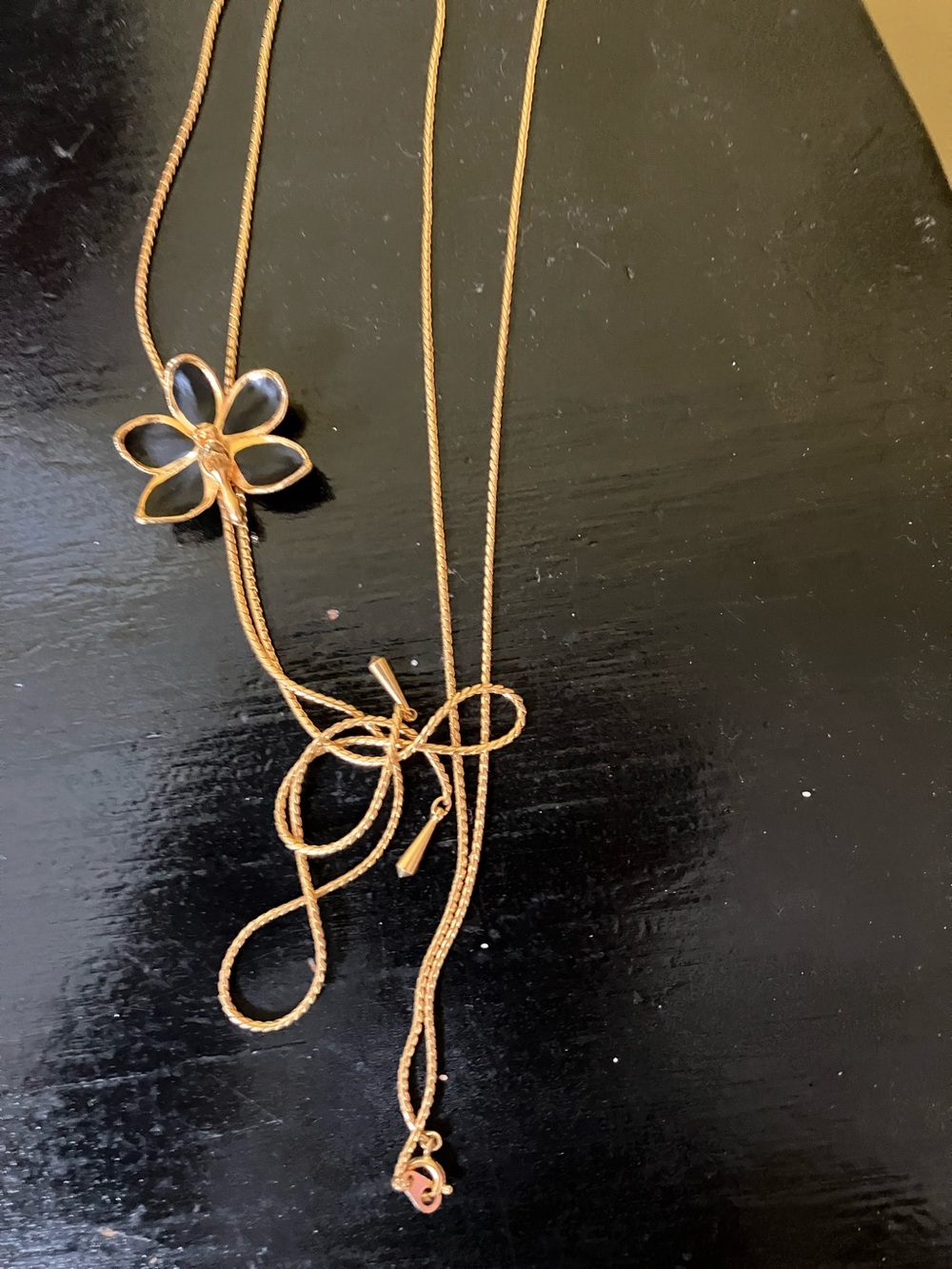 Gold Floral Lariat Necklace - Women's Jewelry
